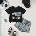 Boys Black Typographic Printed Contrast Patch Pocket T-Shirt With Shorts Set 2 pc. Sets Black 3-4 Y