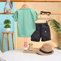 Boys Green Cartoon Characters Printed T-Shirt With Twill Shorts Sets 2 pc. Sets