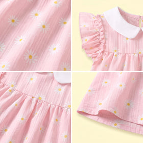 Girls Light Pink Floral Print Flutter Sleeve A-line Dress Casual Dresses