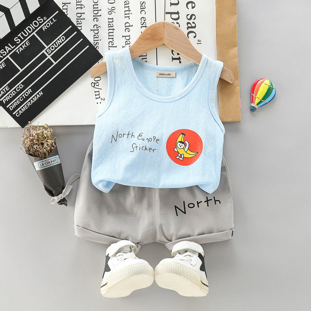 Boys Graphic Print Vest With Shorts