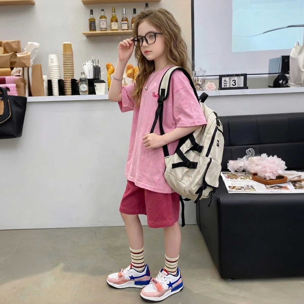 Girls Pink Typographic Print Short Sleeve T-Shirt With Elasticated Shorts Sets Sets