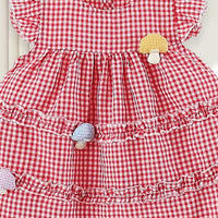 Girls Red Checked Mushroom Applique Fit & Flare Casual Dress Casual Dresses