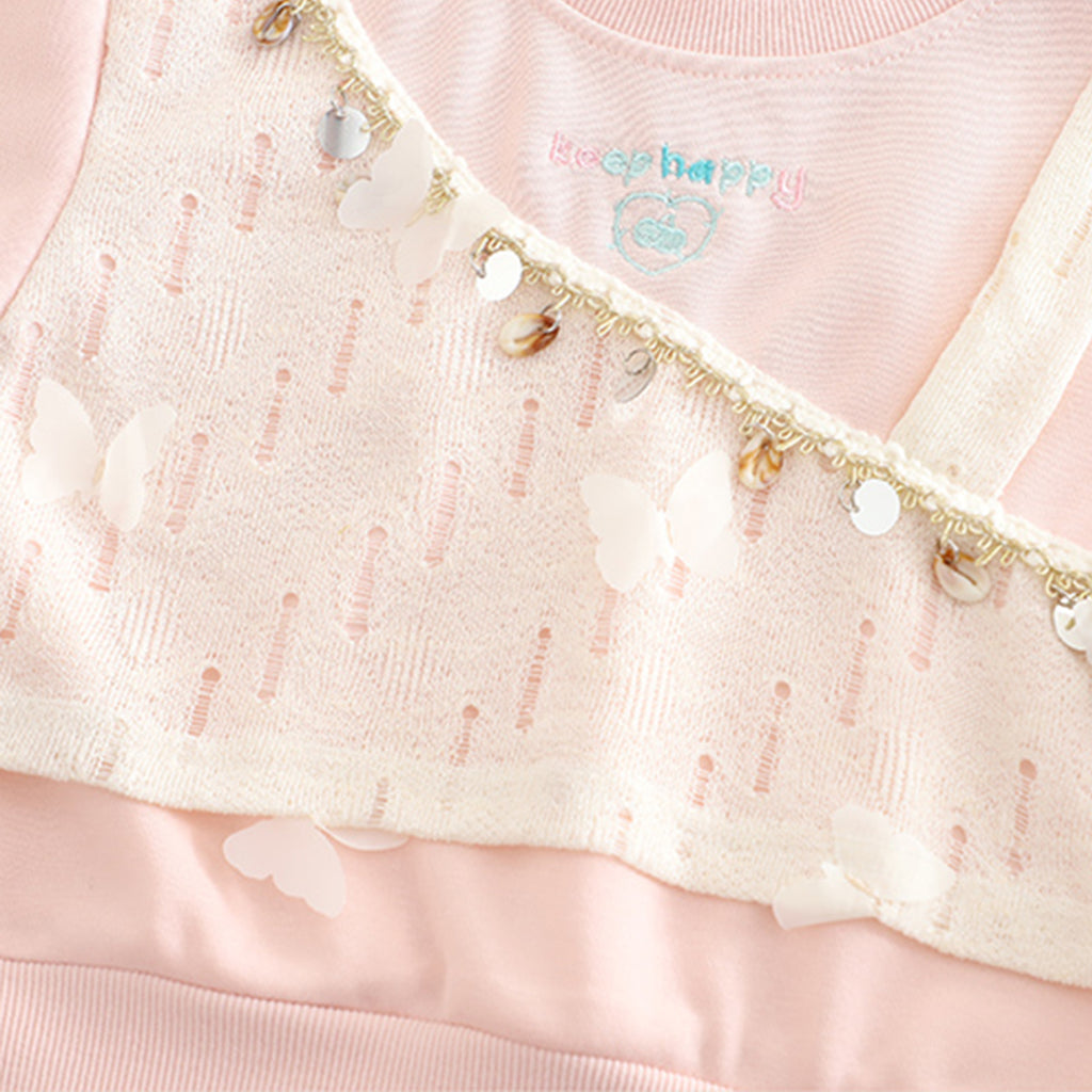 Girls Light Pink Embroidered Sweatshirt With Pants Set 2 pc. Sets