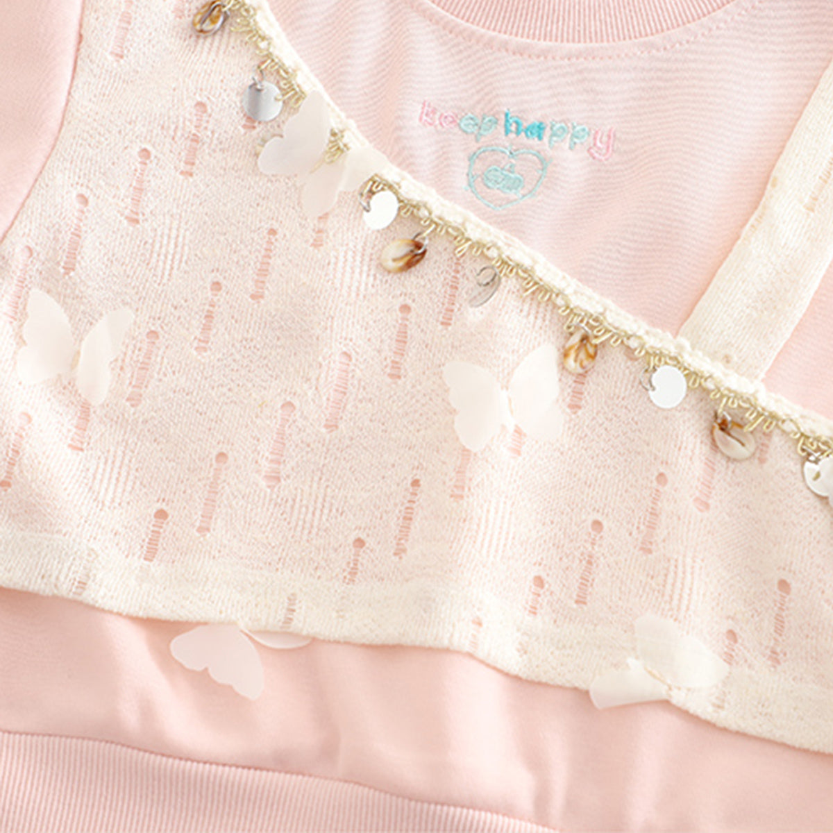 Girls Light Pink Embroidered Sweatshirt With Pants Set 2 pc. Sets
