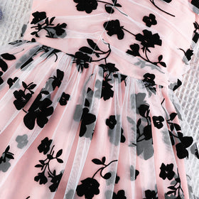 Girls Pink Floral Print Sleeveless Fit & Flare Dress Casual Dresses