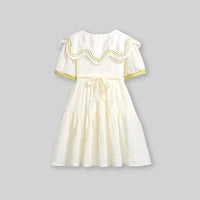 Girls Short Sleeve Peter Pan Big Collar Dress Casual Dresses   