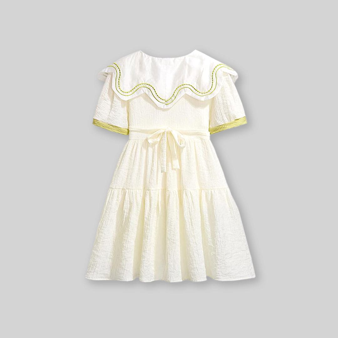 Girls Short Sleeve Peter Pan Big Collar Dress Casual Dresses   