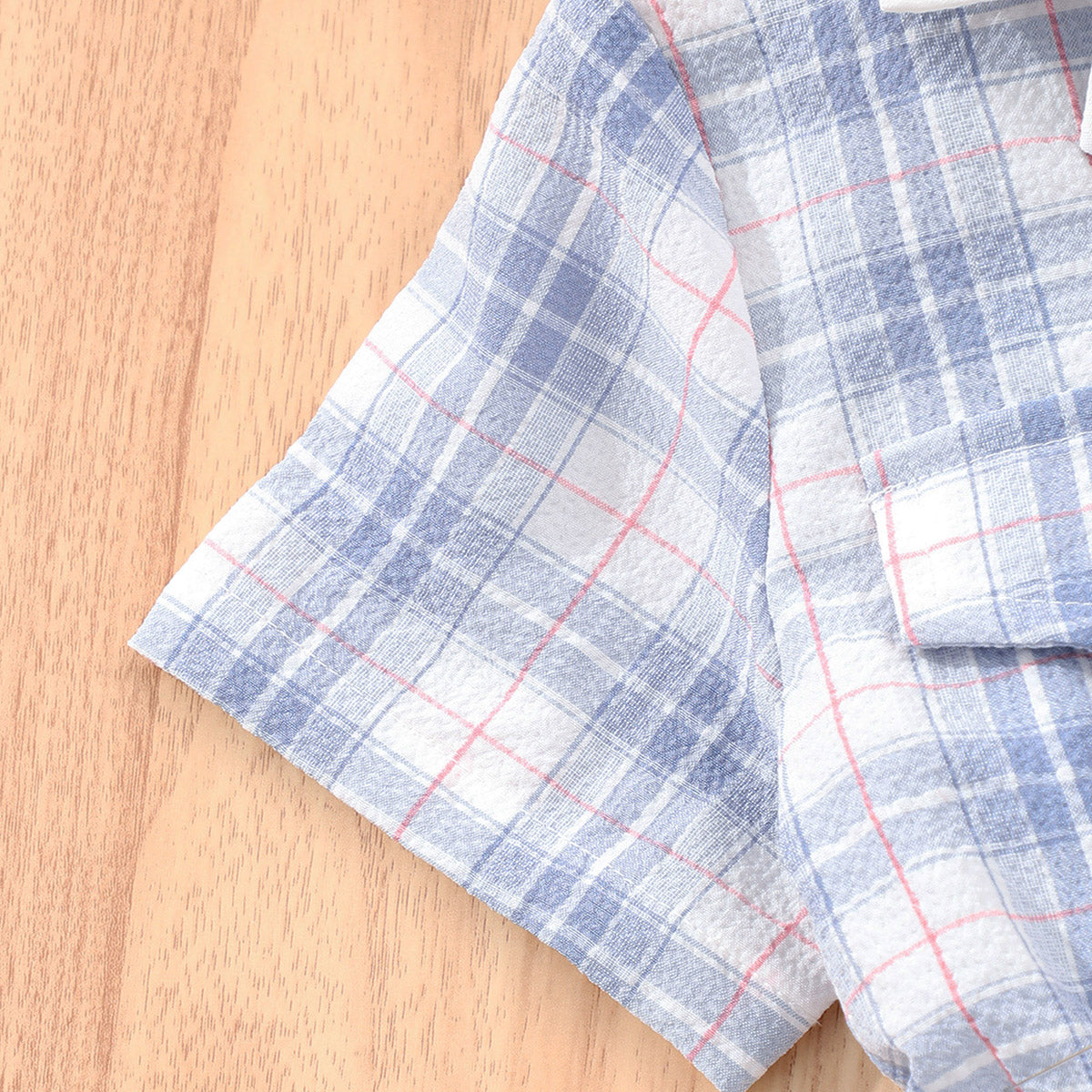 Girls Blue Tartan Check Smocked Skirt Shirt Dress Casual Dresses