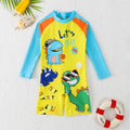 Boys Yellow Graphics Swimwear Bodysuit With Long Sleeves Beachwear Yellow 3-4 Y