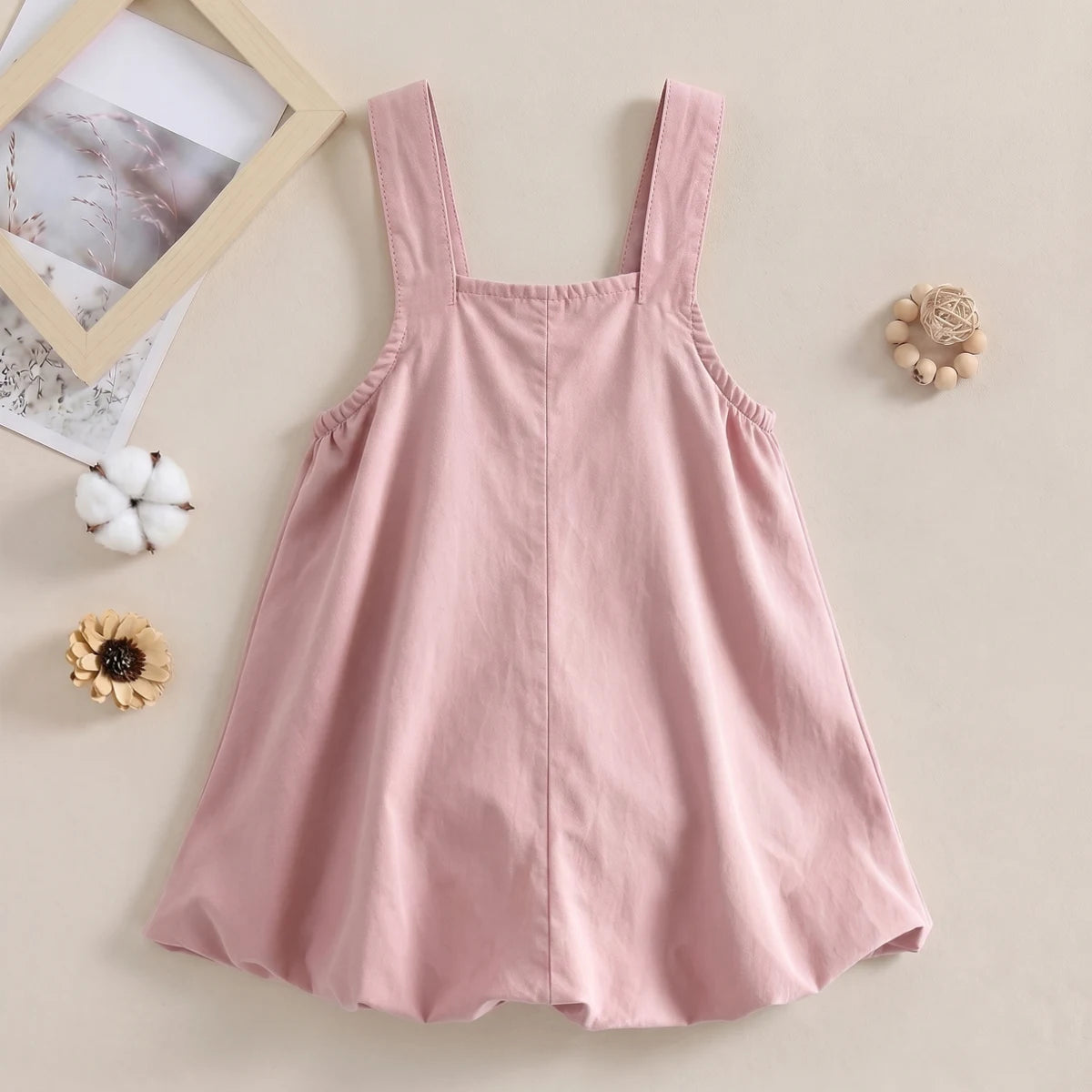 Girls Pink Heart Applique Sleeveless Pinafore Dress Casual Dresses