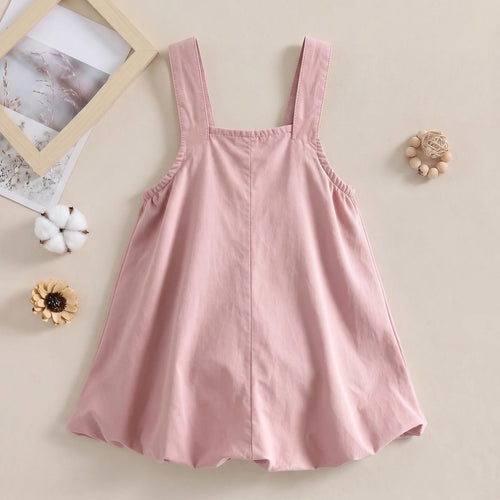 Girls Pink Heart Applique Sleeveless Pinafore Dress Casual Dresses