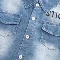 Boys Light Blue Denim Short Sleeves Shirt With Shorts Set 2 pc. Sets