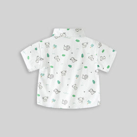 Boys White Animals Cartoon Printed Short Sleeves Shirt Shirts
