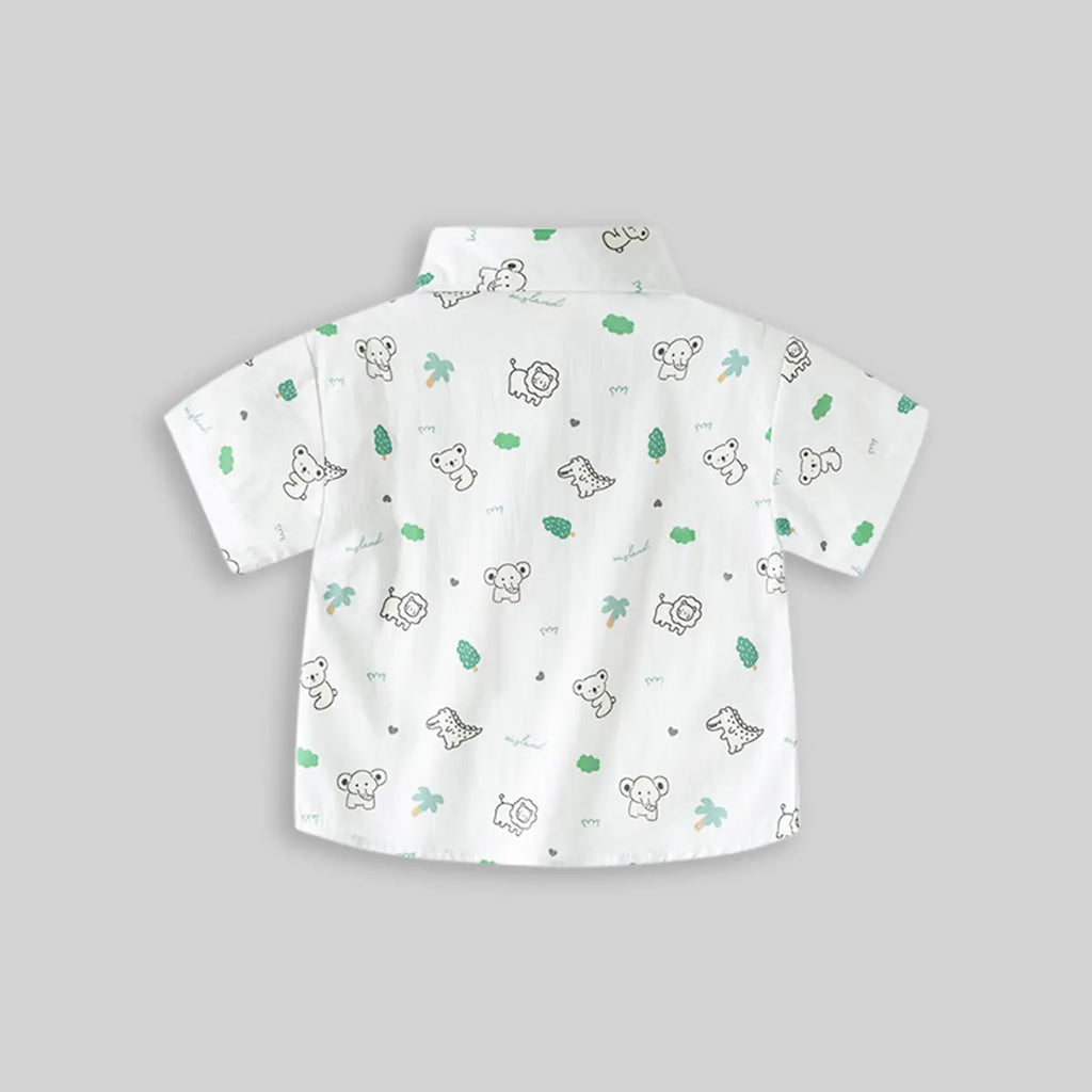Boys White Animals Cartoon Printed Short Sleeves Shirt Shirts