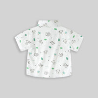 Boys White Animals Cartoon Printed Short Sleeves Shirt Shirts