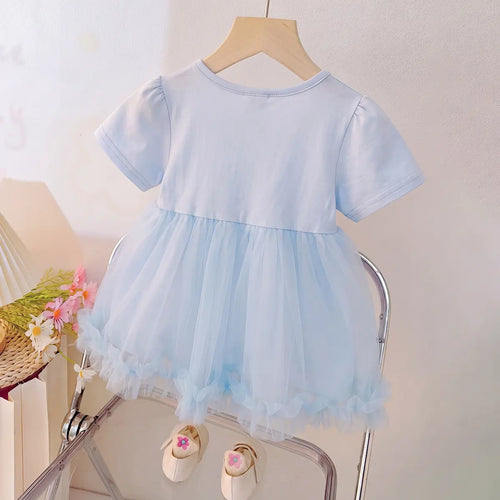 Girls Sky Blue Sleeveless Bow Applique Fit & Flare Dress Casual Dresses