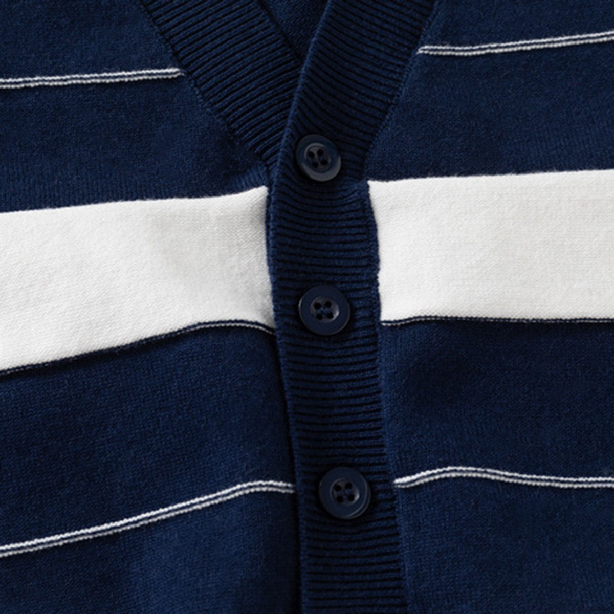 Boys Navy Blue Cardigan With Self-Design Stripe Patterns Sweaters & Cardigans