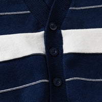 Boys Navy Blue Cardigan With Self-Design Stripe Patterns Sweaters & Cardigans
