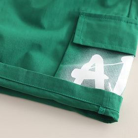 Boys Green Typographic Printed Short Sleeves T-Shirt With Cargo Shorts Set 2 pc. Sets