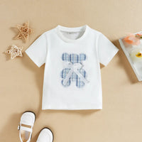 Girls Blue Teddy Bear Applique Short Sleeve T-Shirt With Skirt Sets 2 pc. Sets