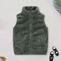 Girls Army Green Fleece Front Zipper Sleeveless Winter Jacket Coats & Jackets Army Green 3-4 Y