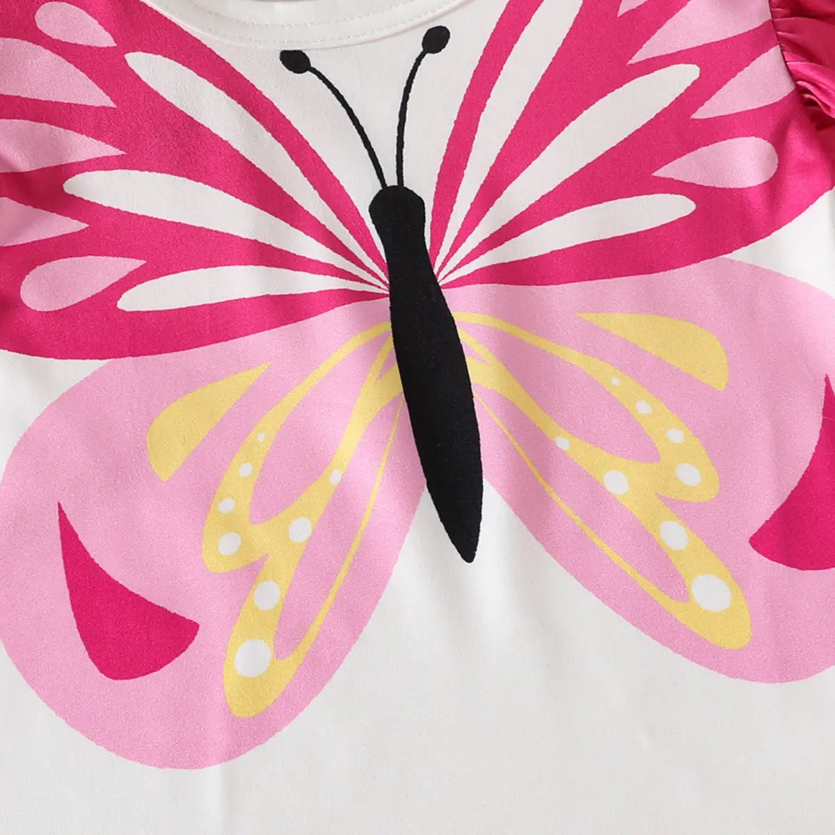 Girls White Butterfly Themed Top With Floral Embroidered Denim Pants Set Sets