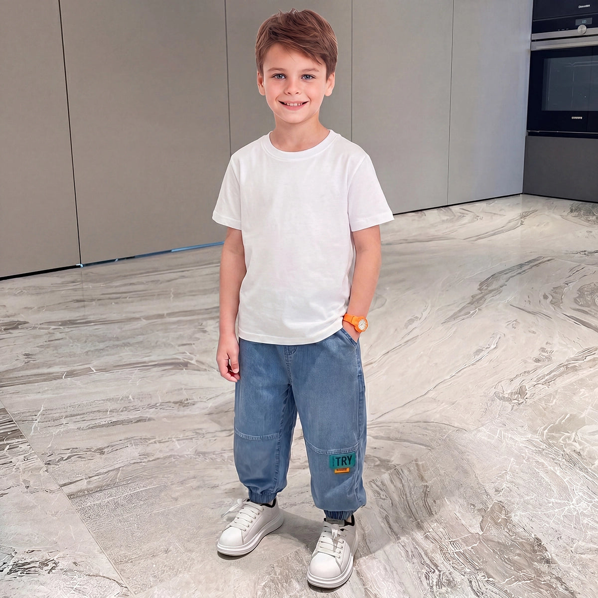 Boys Blue Elasticated Waist Baggy Fit Denim Jeans Pants Blue 3-4 Y