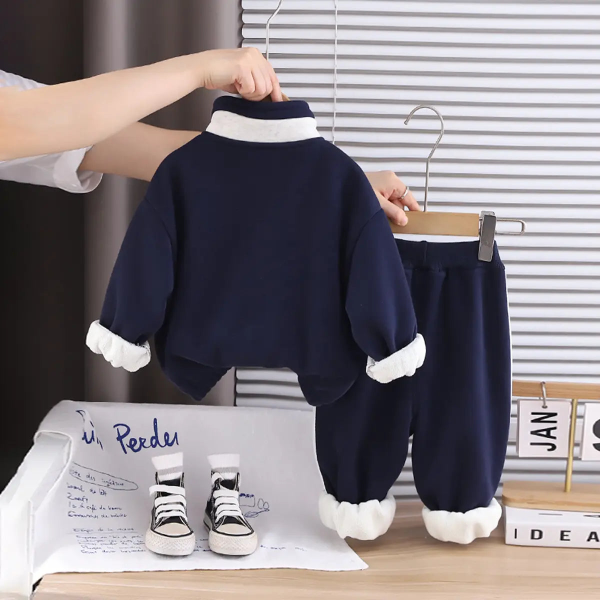Boys Navy Blue High Neck Zipper Jacket With Jogger Co-ord Sets Sets