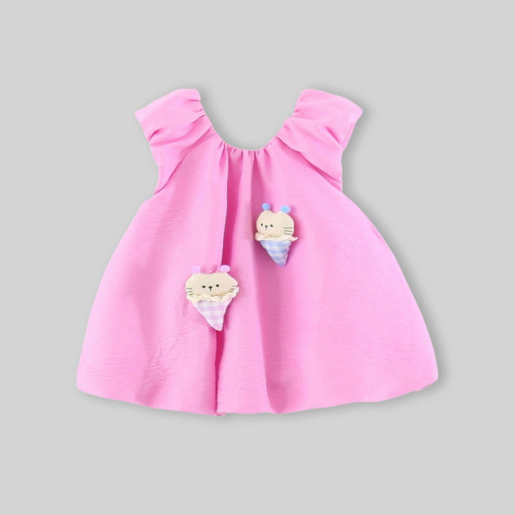Girls Pink Ice Cream Applique A-Line Dress Casual Dresses