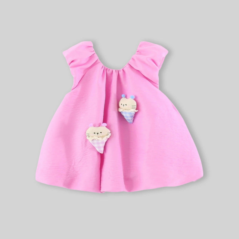 Girls Pink Ice Cream Applique A-Line Dress Casual Dresses