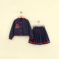 Girls Navy Blue Typography Long Sleeve Jacket With Skirt Sets 2 pc. Sets Navy Blue 3-4 Y
