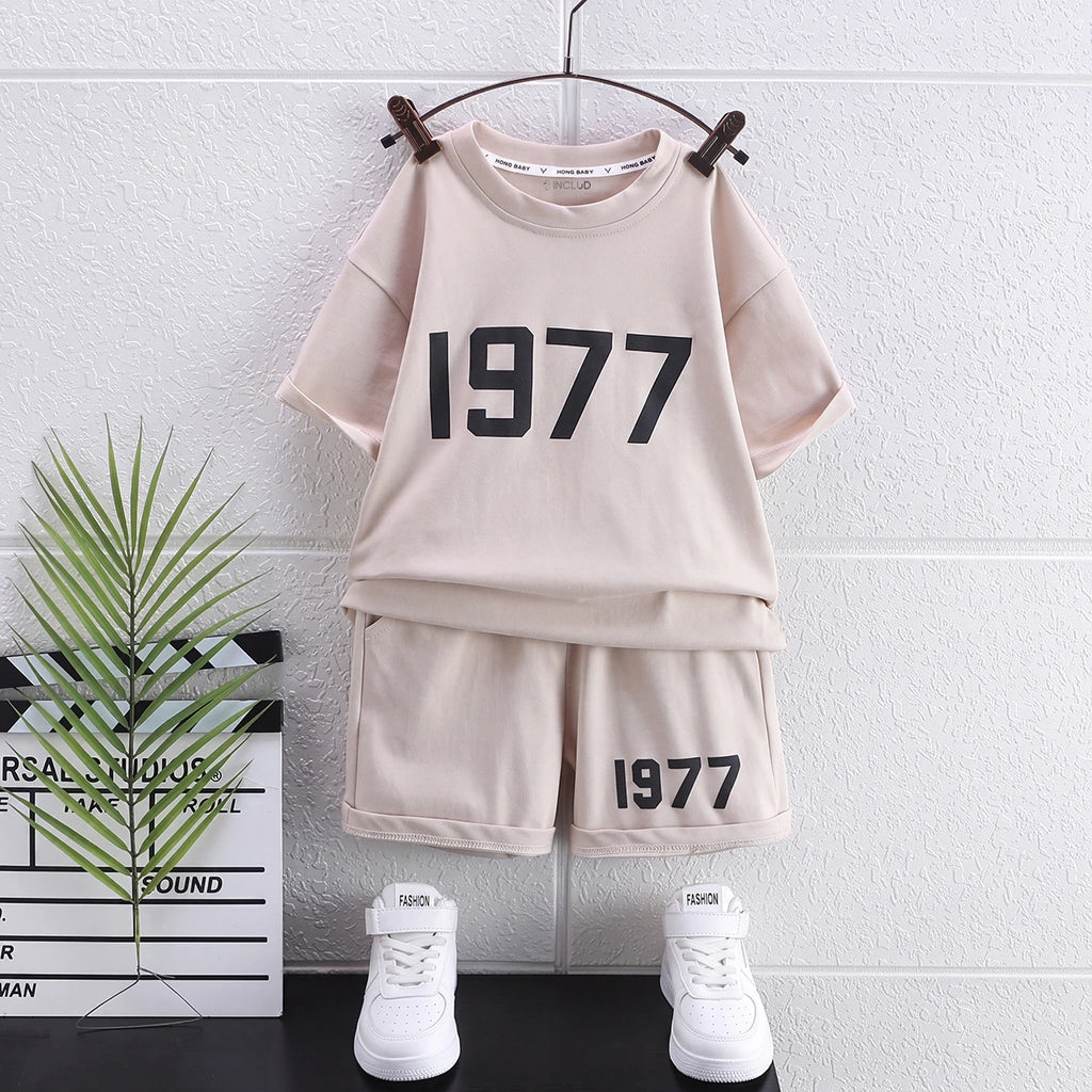 Boys Apricot Numeric Print Short Sleeve T-Shirt With Shorts Sets 2 pc. Sets Apricot 1-2 Y