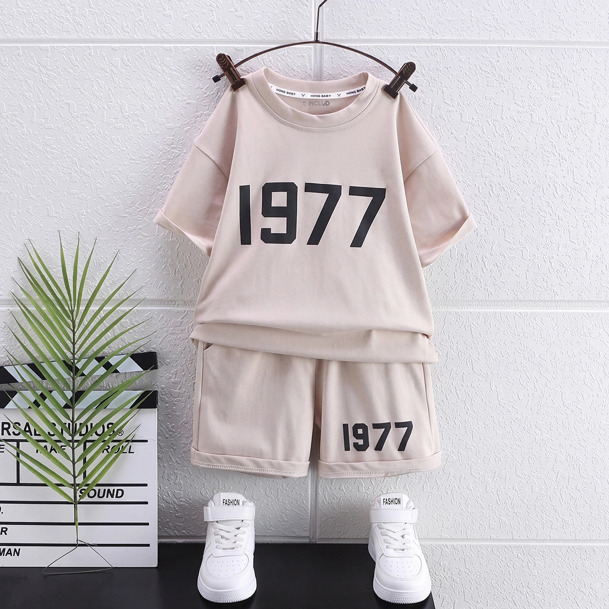 Boys Apricot Numeric Print Short Sleeve T-Shirt With Shorts Sets 2 pc. Sets Apricot 1-2 Y