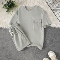 Boys Grey Short Sleeves Front Pocketed T-Shirt With Shorts Set 2 pc. Sets Grey 7-8 Y