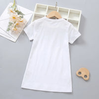 Girls White Cat Print Short Sleeve T-shirt Dress Casual Dresses