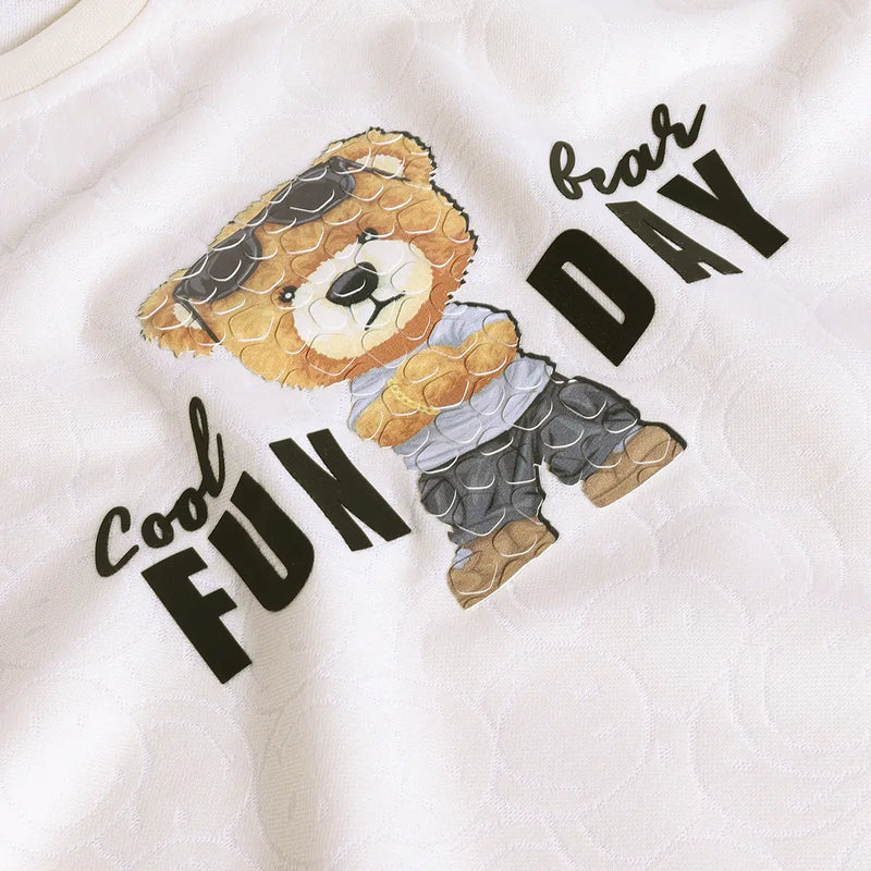 Boys Off White Typographic Printed Short Sleeve T-shirts With Elasticated Shorts Sets Sets