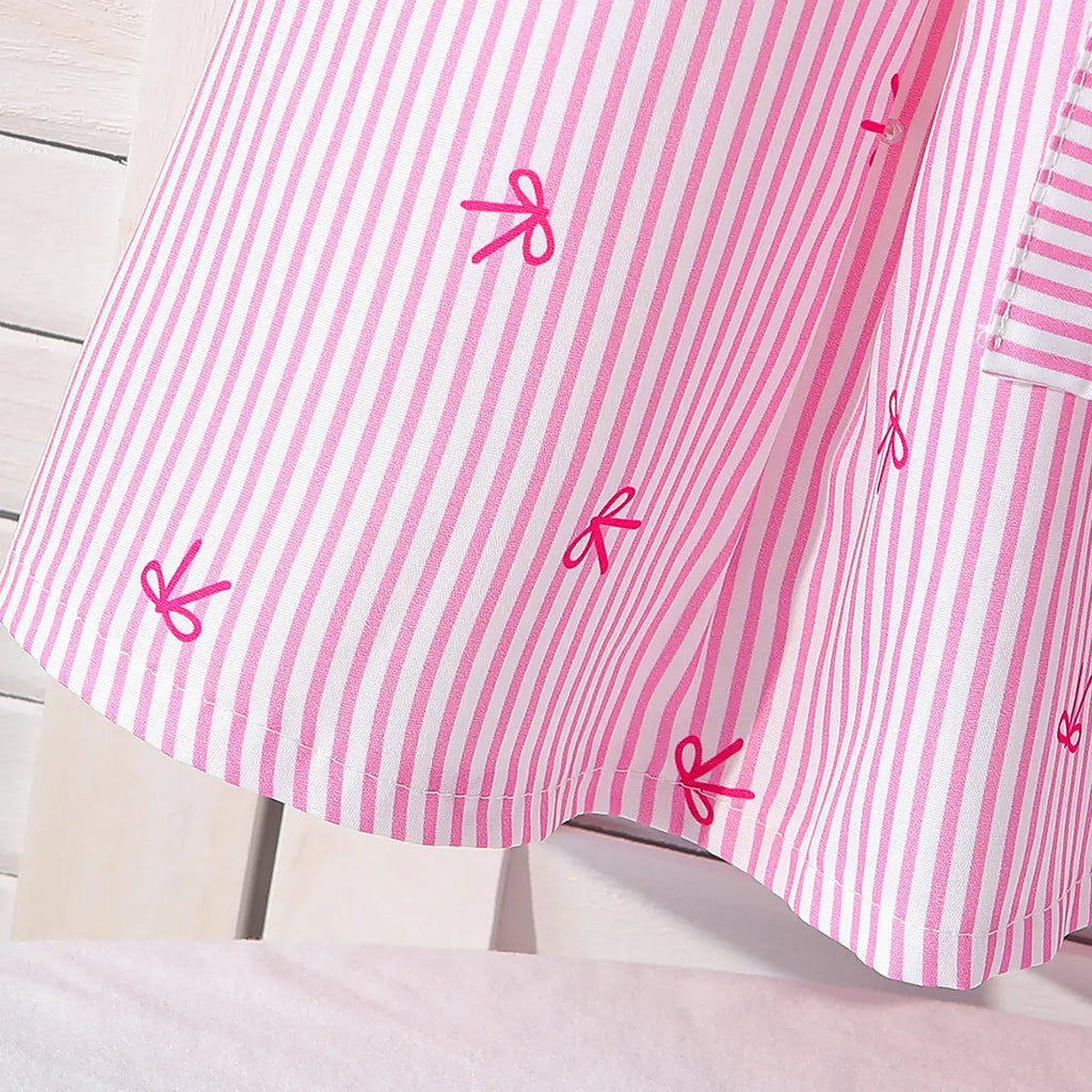 Girls Pink Stripes Short Sleeves Shirt Dress Casual Dresses