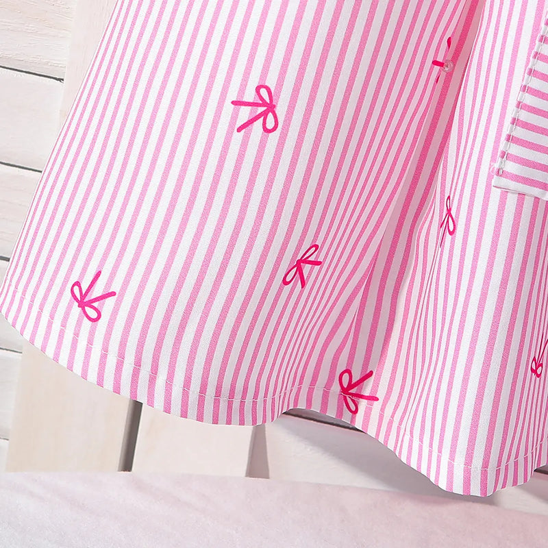 Girls Pink Stripes Short Sleeves Shirt Dress Casual Dresses