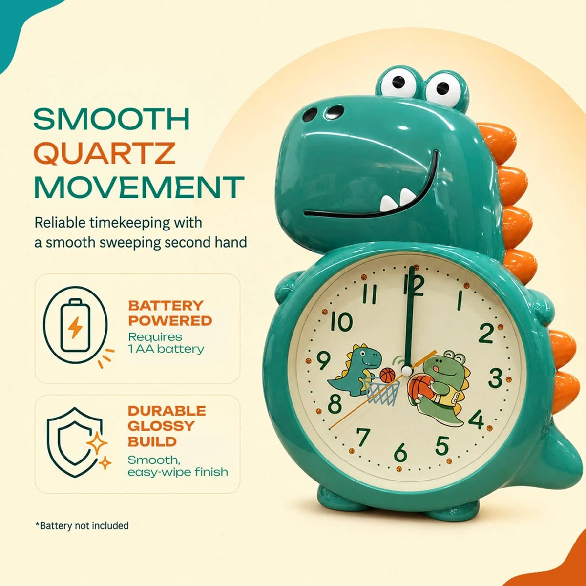 Dinosaur Wall Clock for Kids Room - 3D Cartoon Analog Clock for Boys and Girls Bedroom Trending Accessories