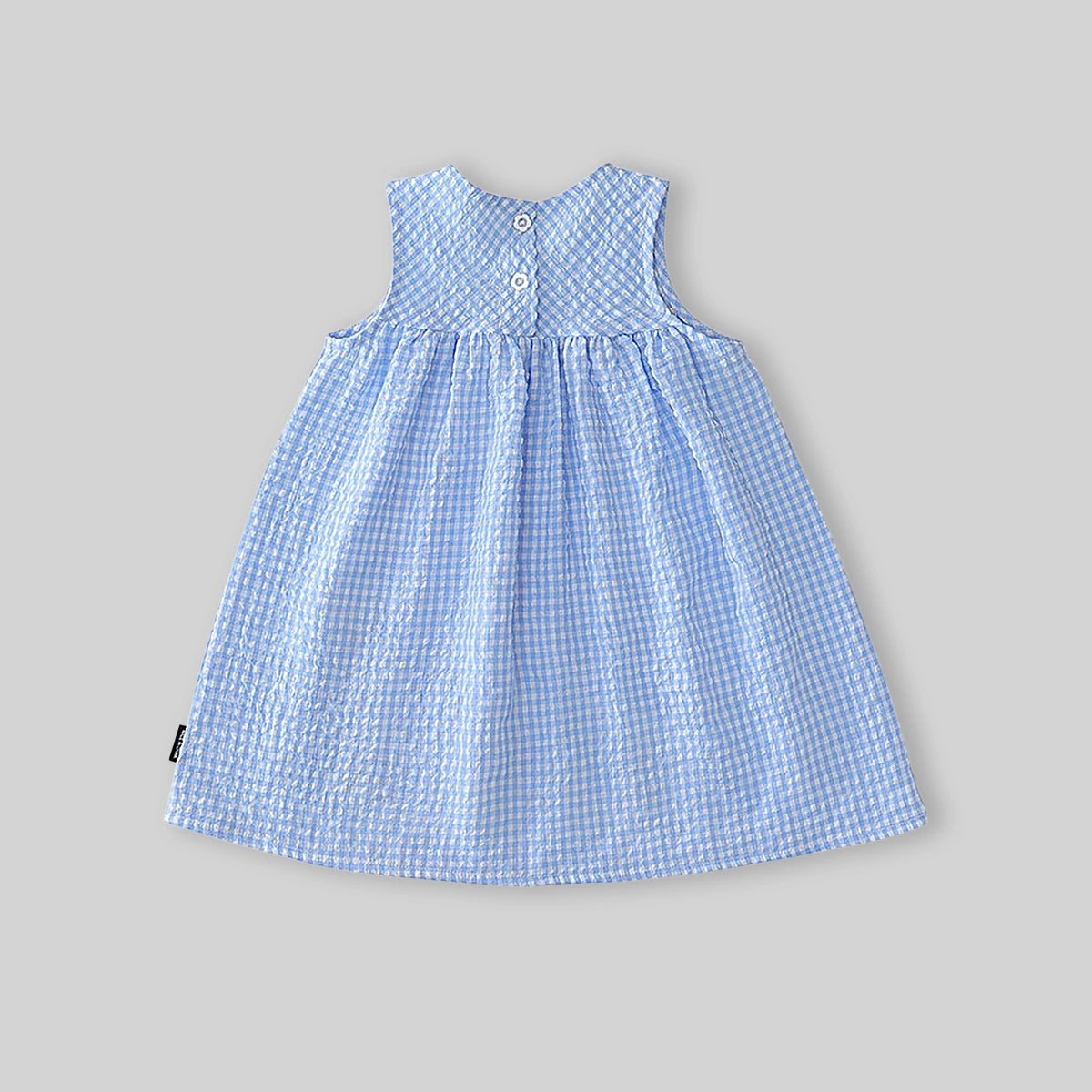 Girls Blue Gingham Checked Sleeveless Fit & Flare Dress With Duck Applique Casual Dresses