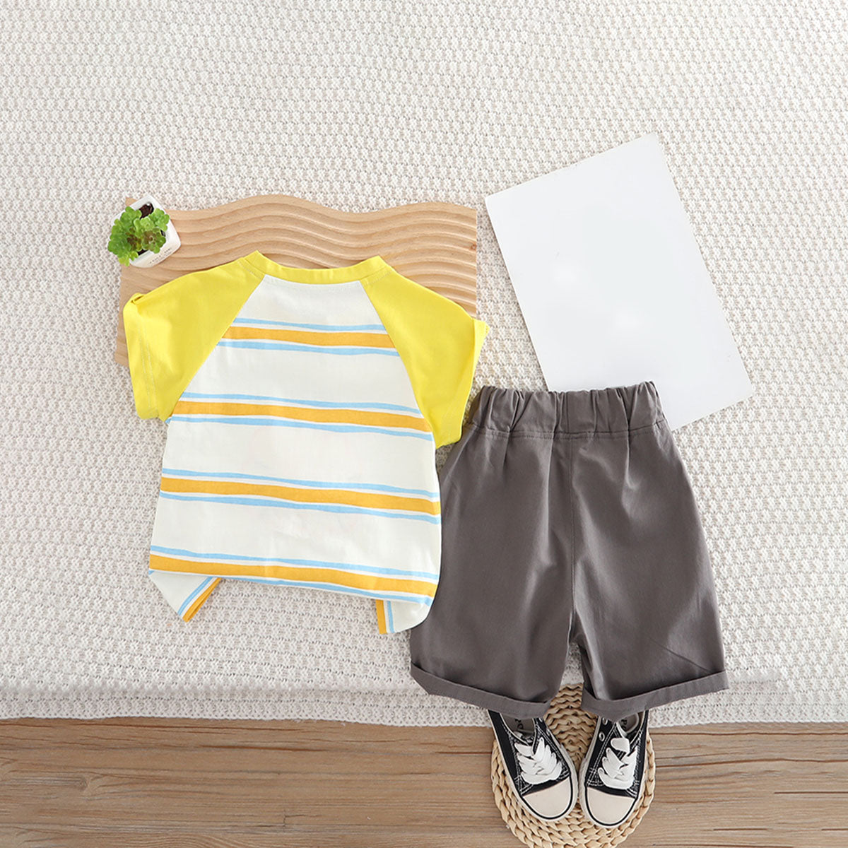 Boys Lion Printed Raglan Sleeves T-Shirt With Grey Shorts Set 2 pc. Sets