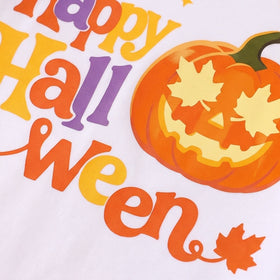 Girls White Happy Halloween Typography Print Top With Skirt Sets 2 pc. Sets