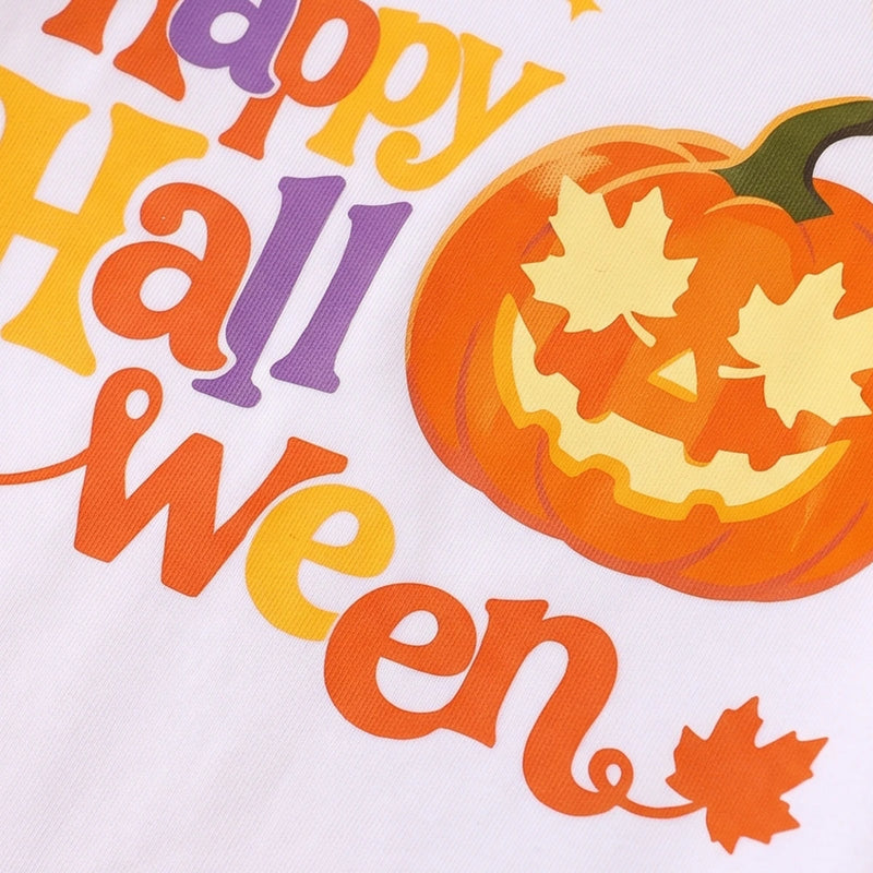 Girls White Happy Halloween Typography Print Top With Skirt Sets 2 pc. Sets