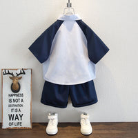Boys Blue Colorblocked Short Sleeves Shit With Shorts Set Sets