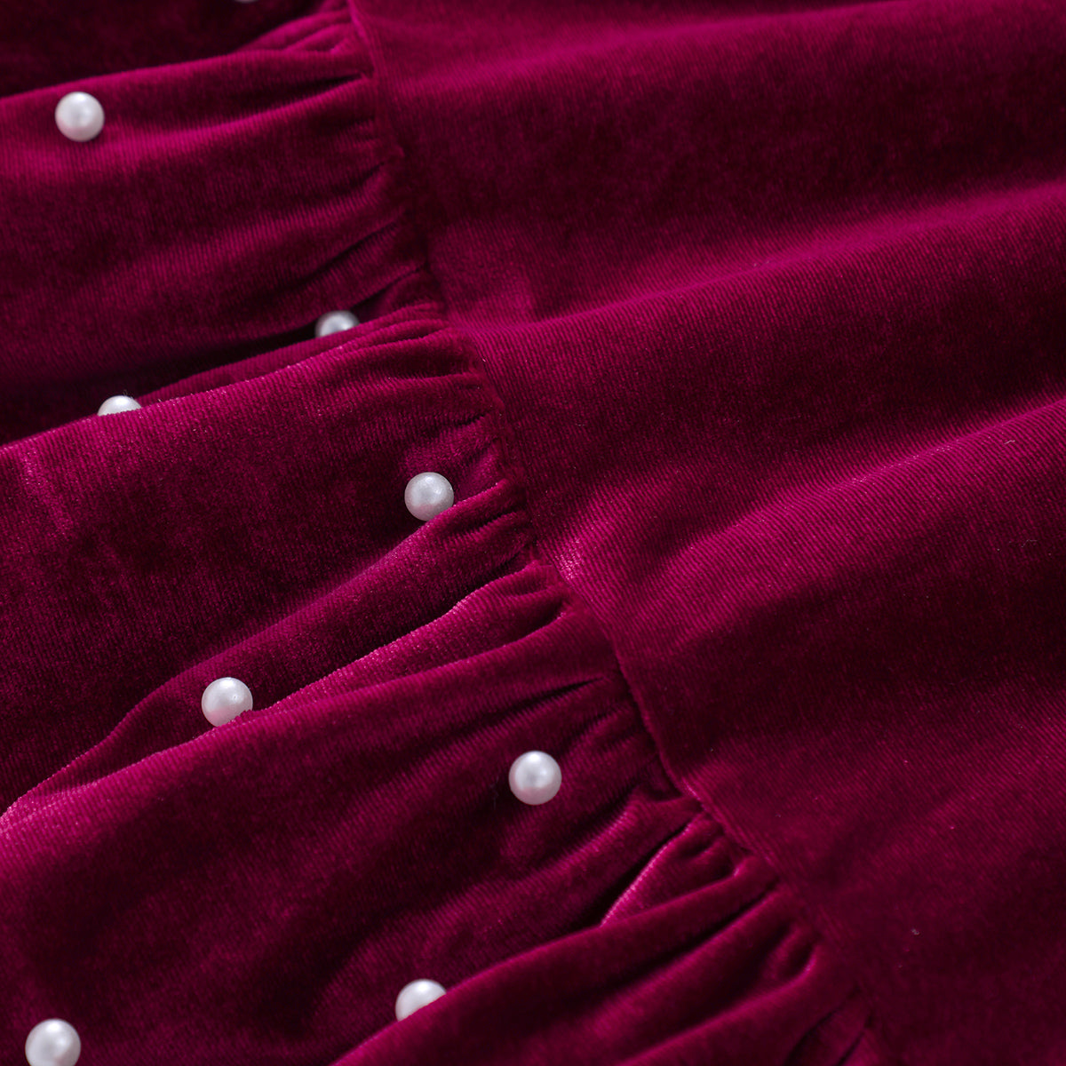 Girls Maroon Solid Velvet Beaded Fit & Flare Dress Casual Dresses