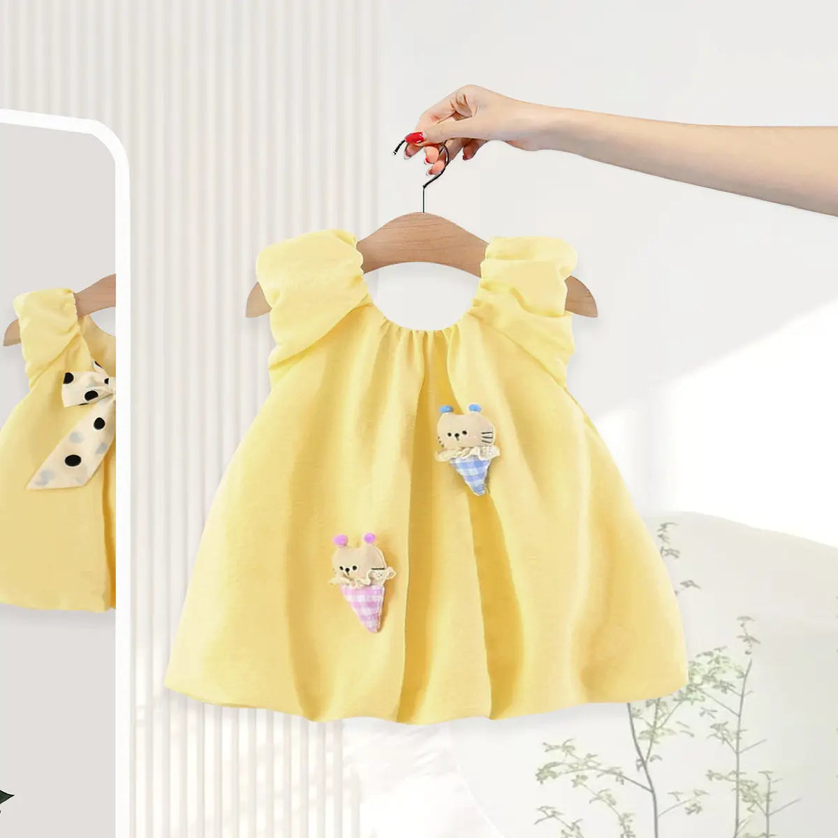 Girls Yellow Cat Applique Sleeveless A-line Dress Casual Dresses Yellow 1-2 Y