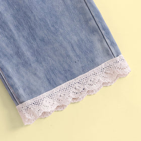 Girls Light Blue Sweater Vest & Top With Denim Pants Sets Sets