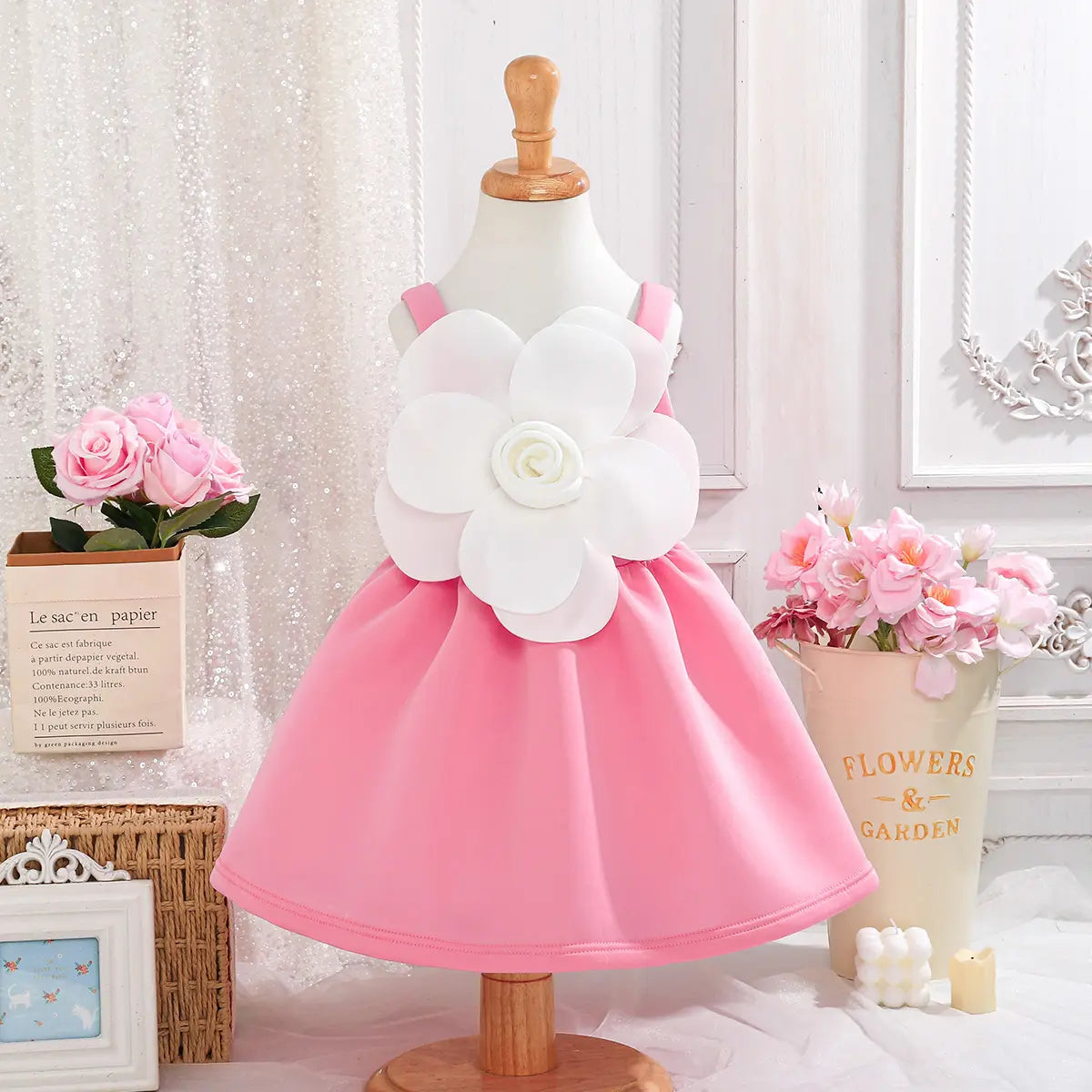 Girls Pink Floral Applique Fit & Flare Party Dresses Party Dresses Pink 2-3 Y