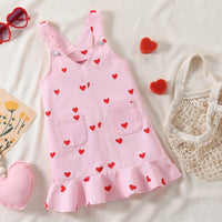 Girls Light Pink Heart Print sleeveless Pinafore Dress Casual Dresses Light Pink 3-4 Y