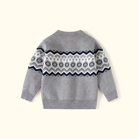 Boys Grey Long Sleeve Jacquard Cardigan Sweaters & Cardigans